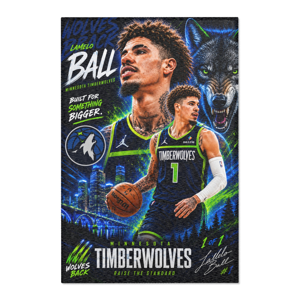 Timberwolves Anthony Edwards Basketball Area Rug — 'Built for Something Bigger' Fan Decor