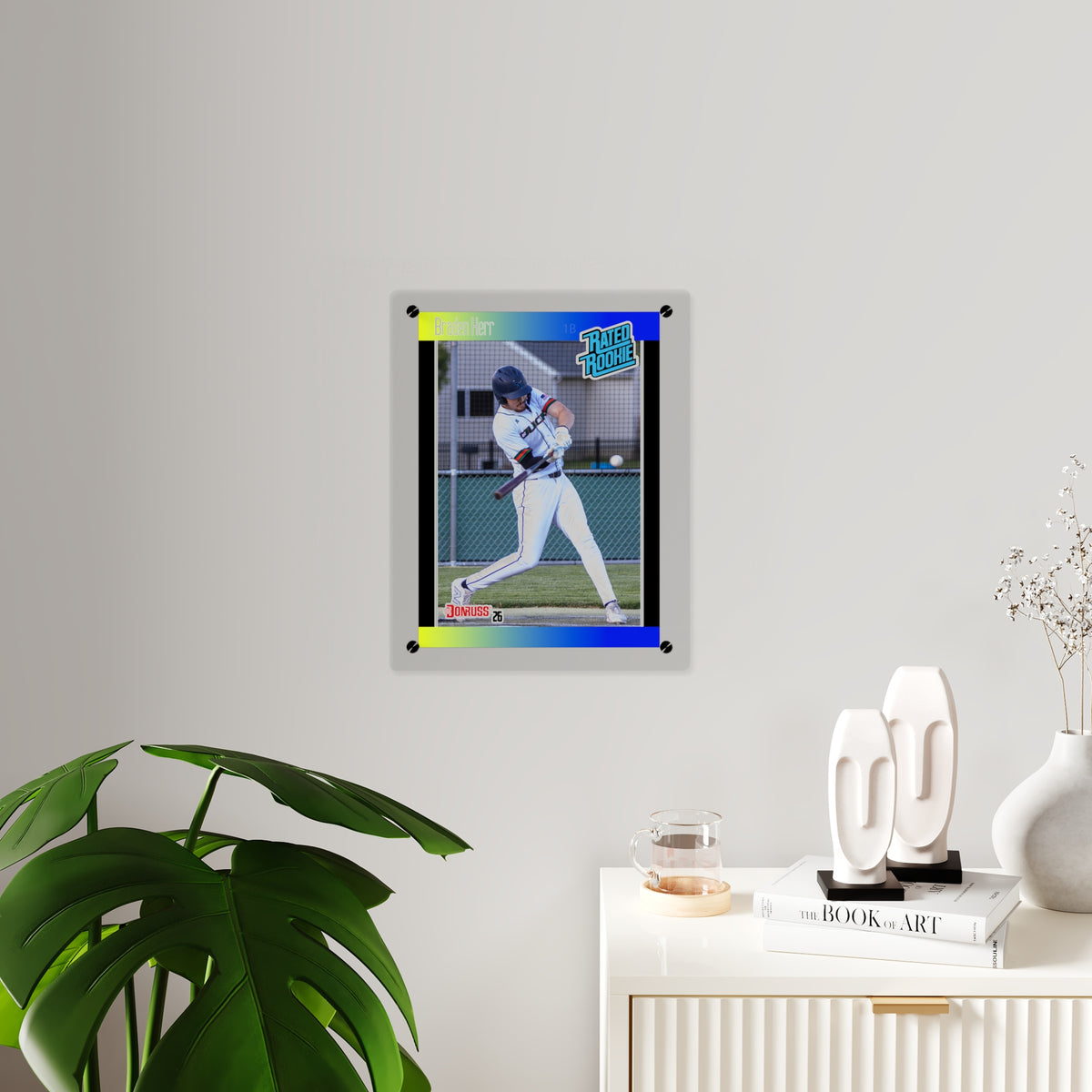 Baseball Player Acrylic Wall Art Panel — 'Rated Rookie' Sports Card Print