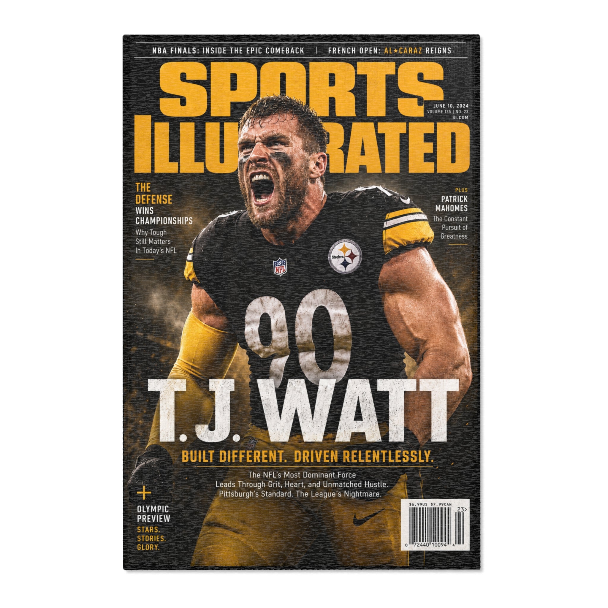 T.J. Watt Sports Illustrated Cover Area Rug — Pittsburgh Steelers Football Decor