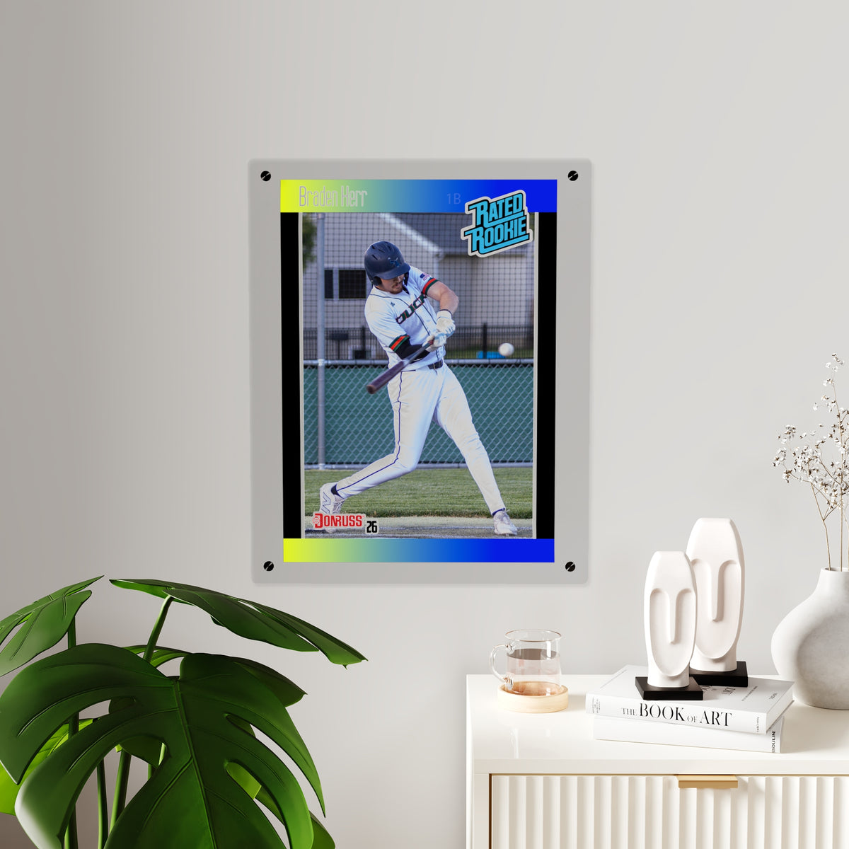 Baseball Player Acrylic Wall Art Panel — 'Rated Rookie' Sports Card Print